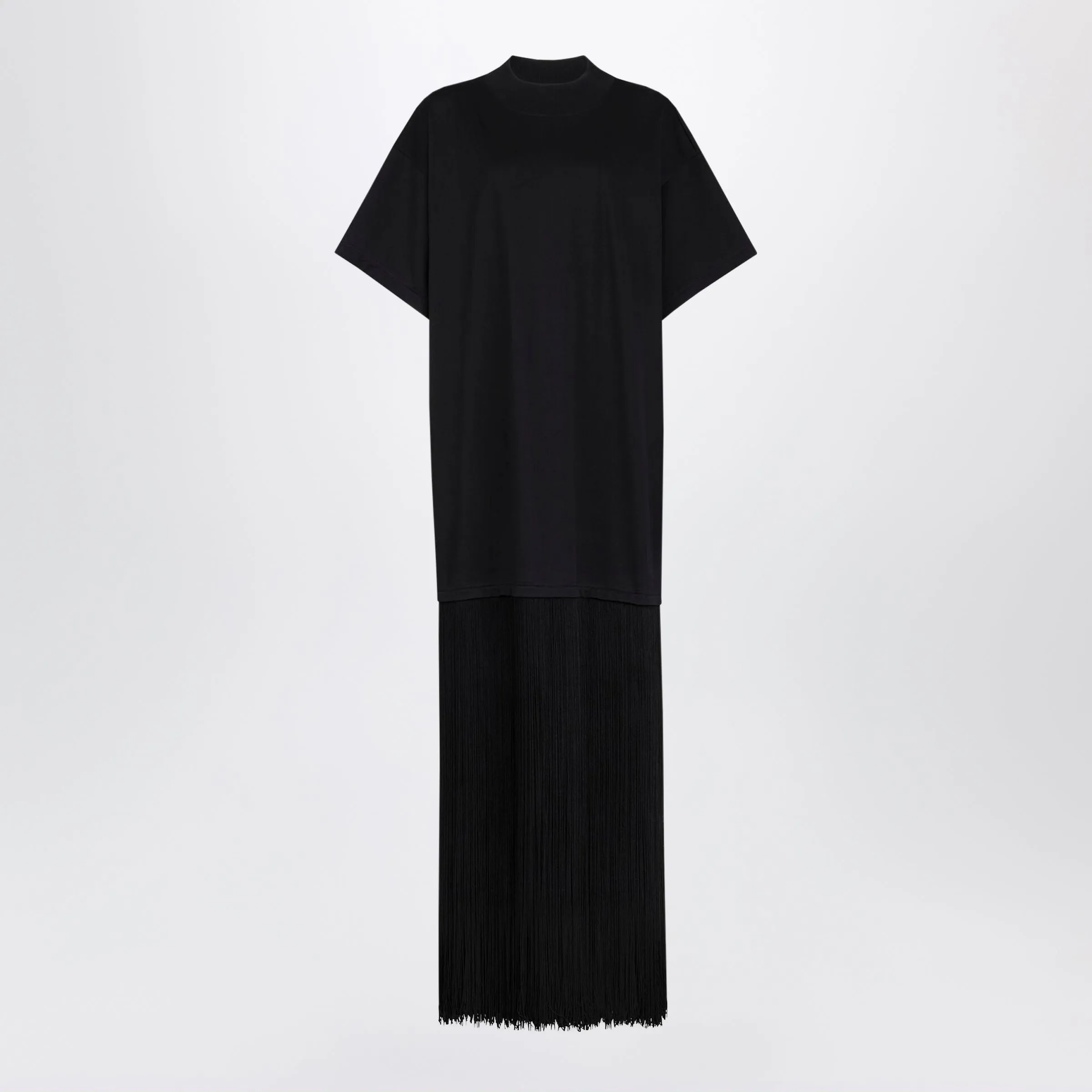Fringed Dress In Black Cotton Jersey sold by Wanan Luxury