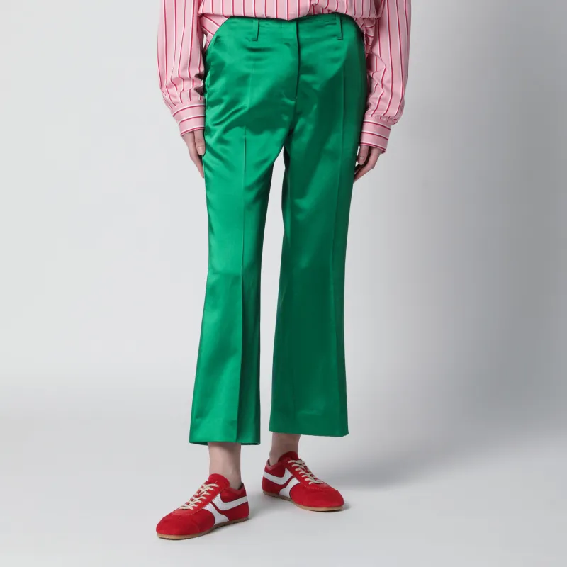 Shiny Green Cotton-Blend Trousers made by Dries Van Noten
