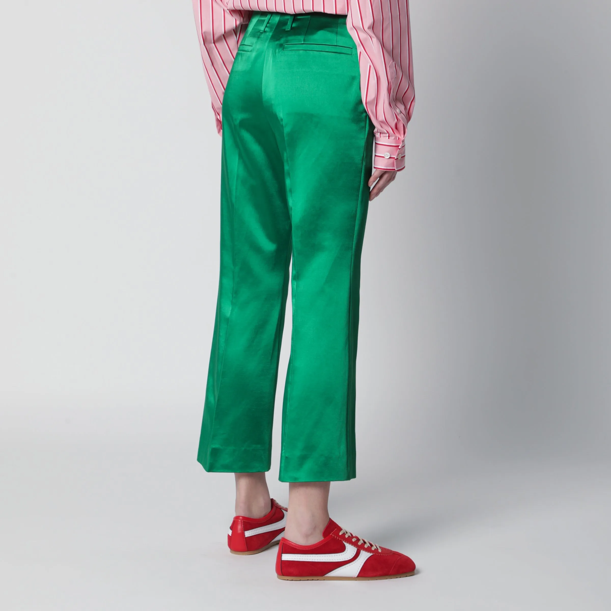 Shiny Green Cotton-Blend Trousers sold by Wanan Luxury product image thumbnail 2