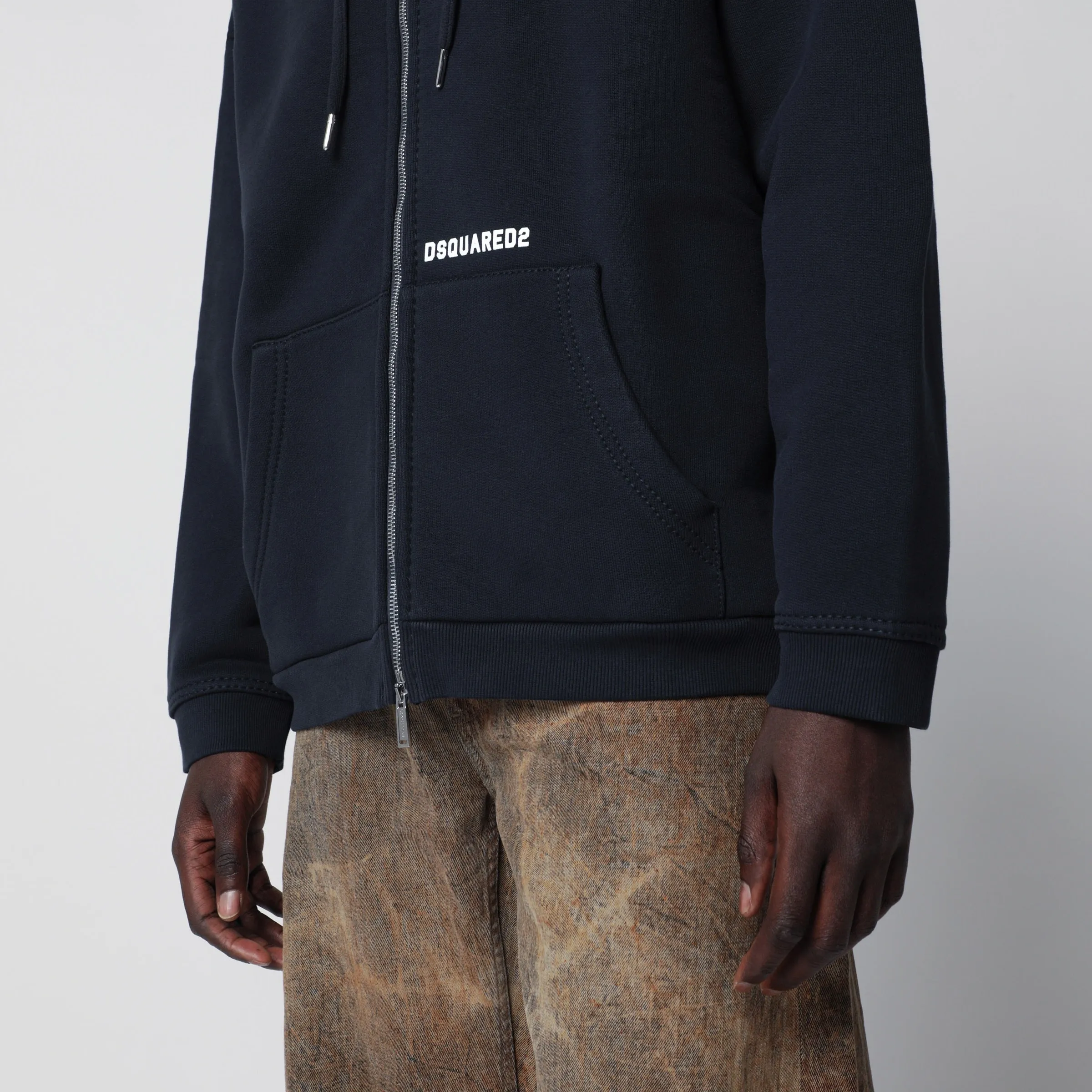 Zip-Up Hoodie In Stretch Cotton, Blue sold by Wanan Luxury product image thumbnail 2