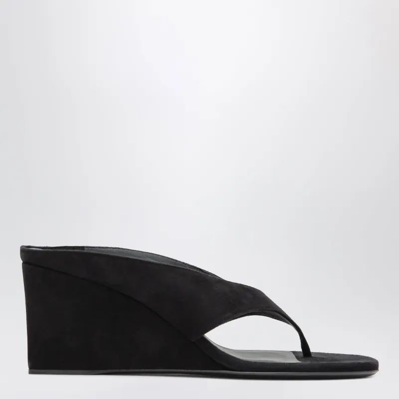Black Suede Goat Leather Wedge Thong Mules made by Alaia