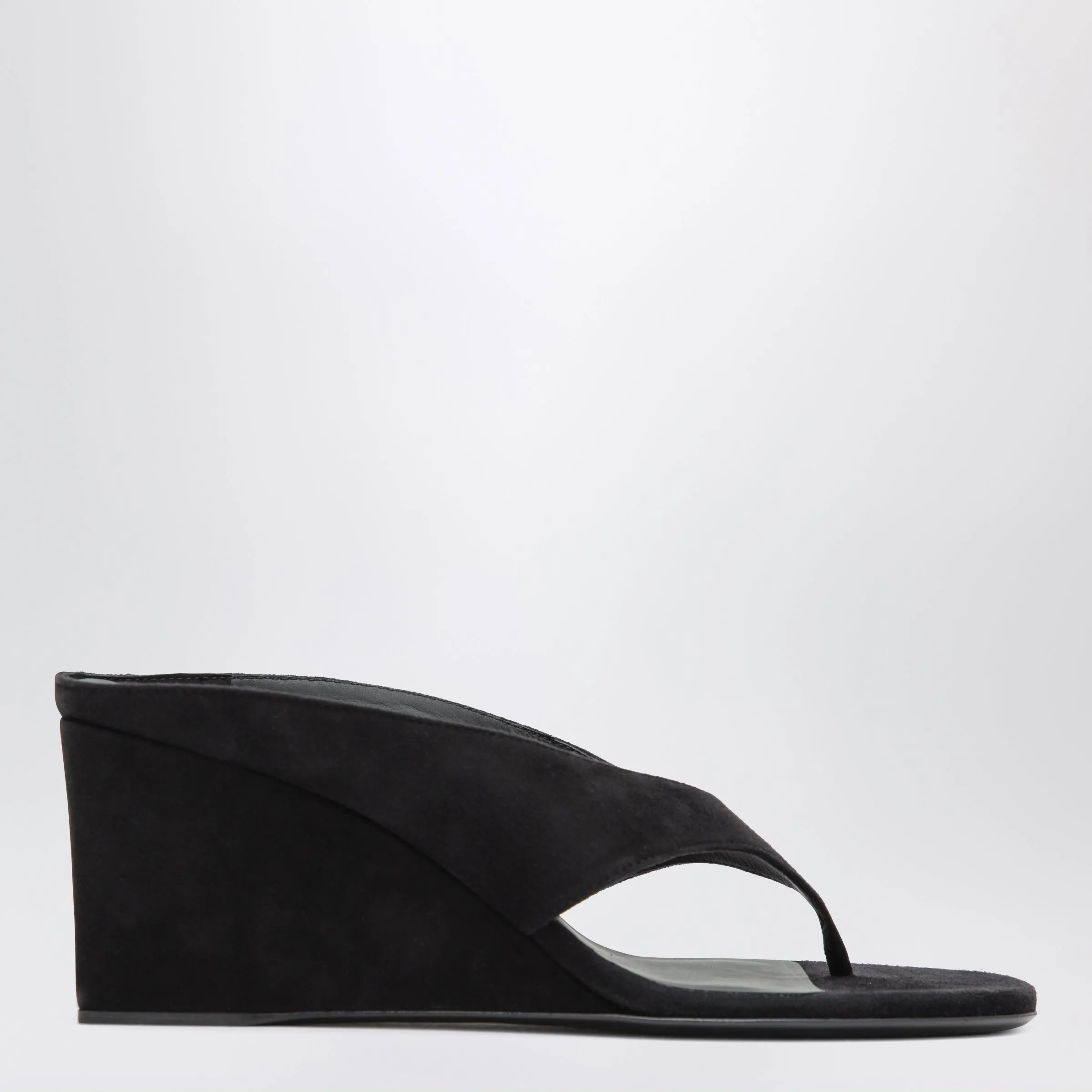 Black Suede Goat Leather Wedge Thong Mules sold by Wanan Luxury