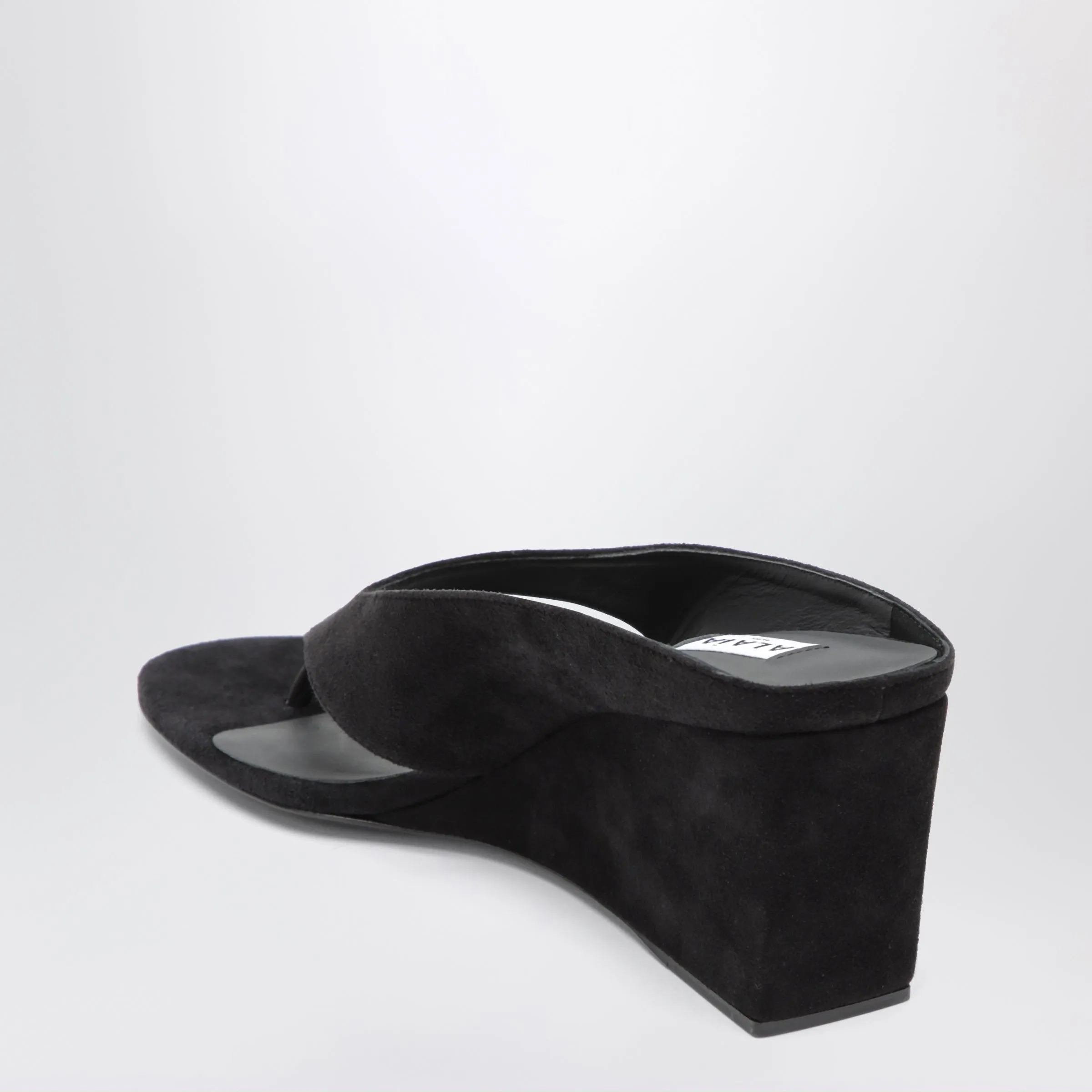 Black Suede Goat Leather Wedge Thong Mules sold by Wanan Luxury product image thumbnail 2