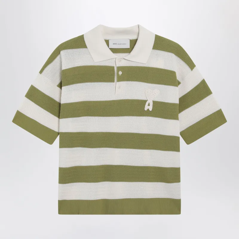 Ami De Coeur Striped Cotton Knit Polo Shirt made by Ami