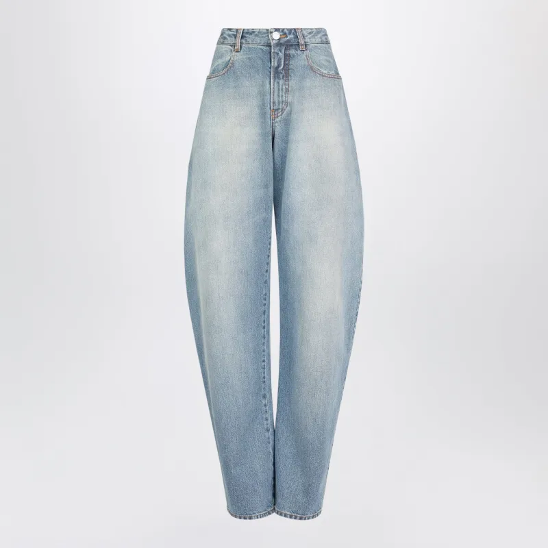 Low-Rise Curved-Leg Raw Denim Jeans In Blue made by Alaia
