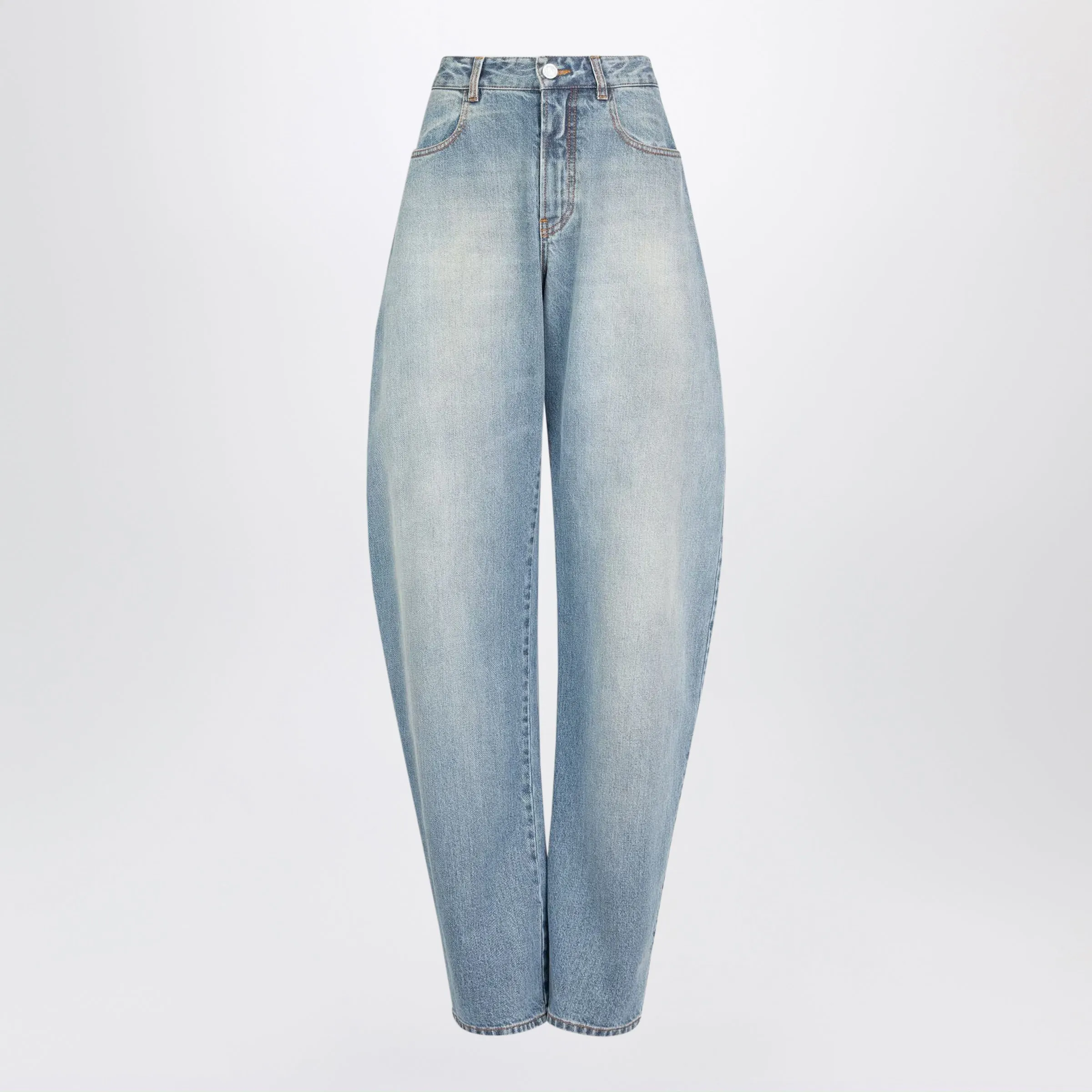 Low-Rise Curved-Leg Raw Denim Jeans In Blue sold by Wanan Luxury