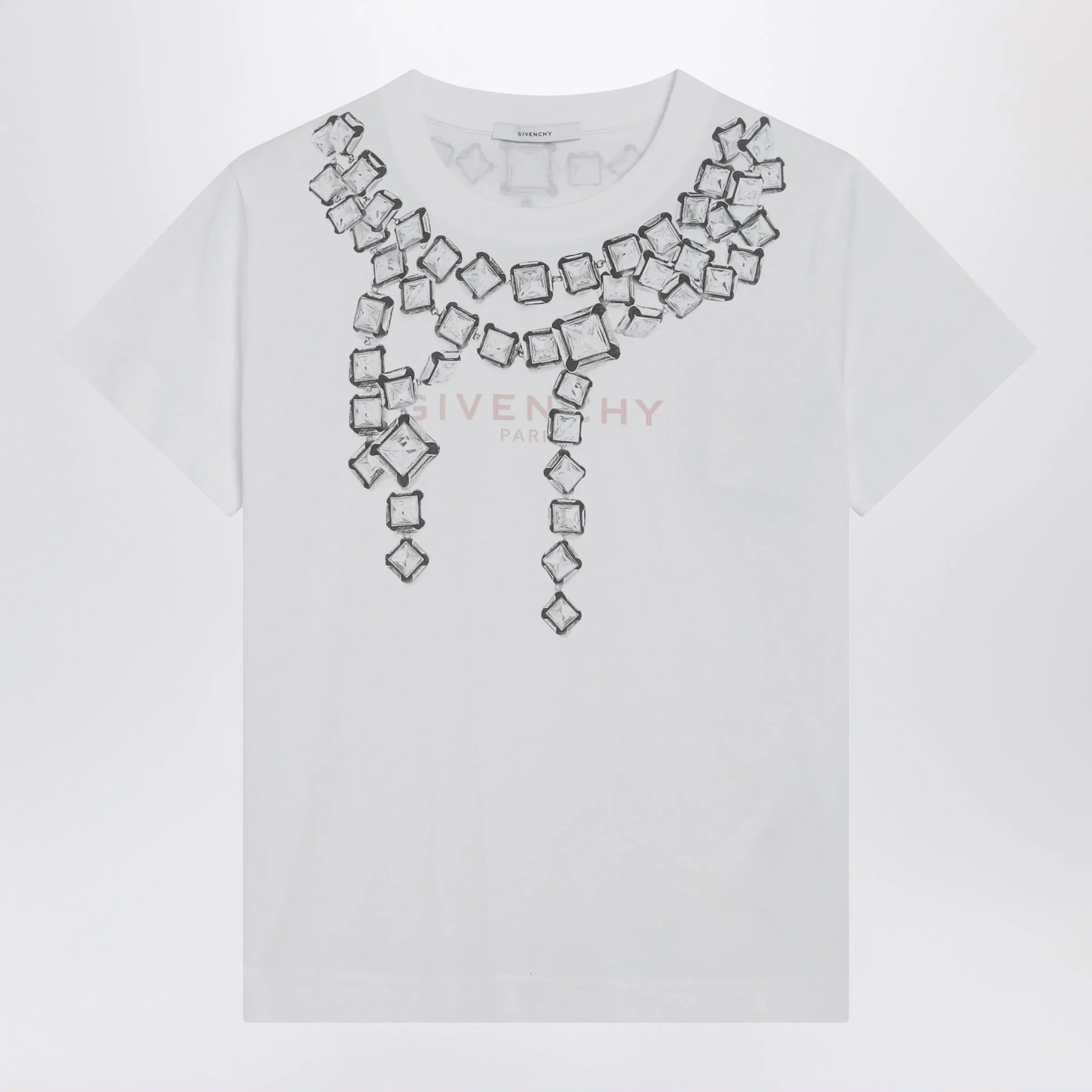 Deconstructed Crystals Cotton T-Shirt In White sold by Wanan Luxury