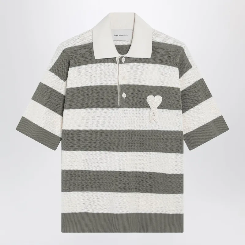 Ami De Coeur Striped Cotton Knit Polo Shirt made by Ami