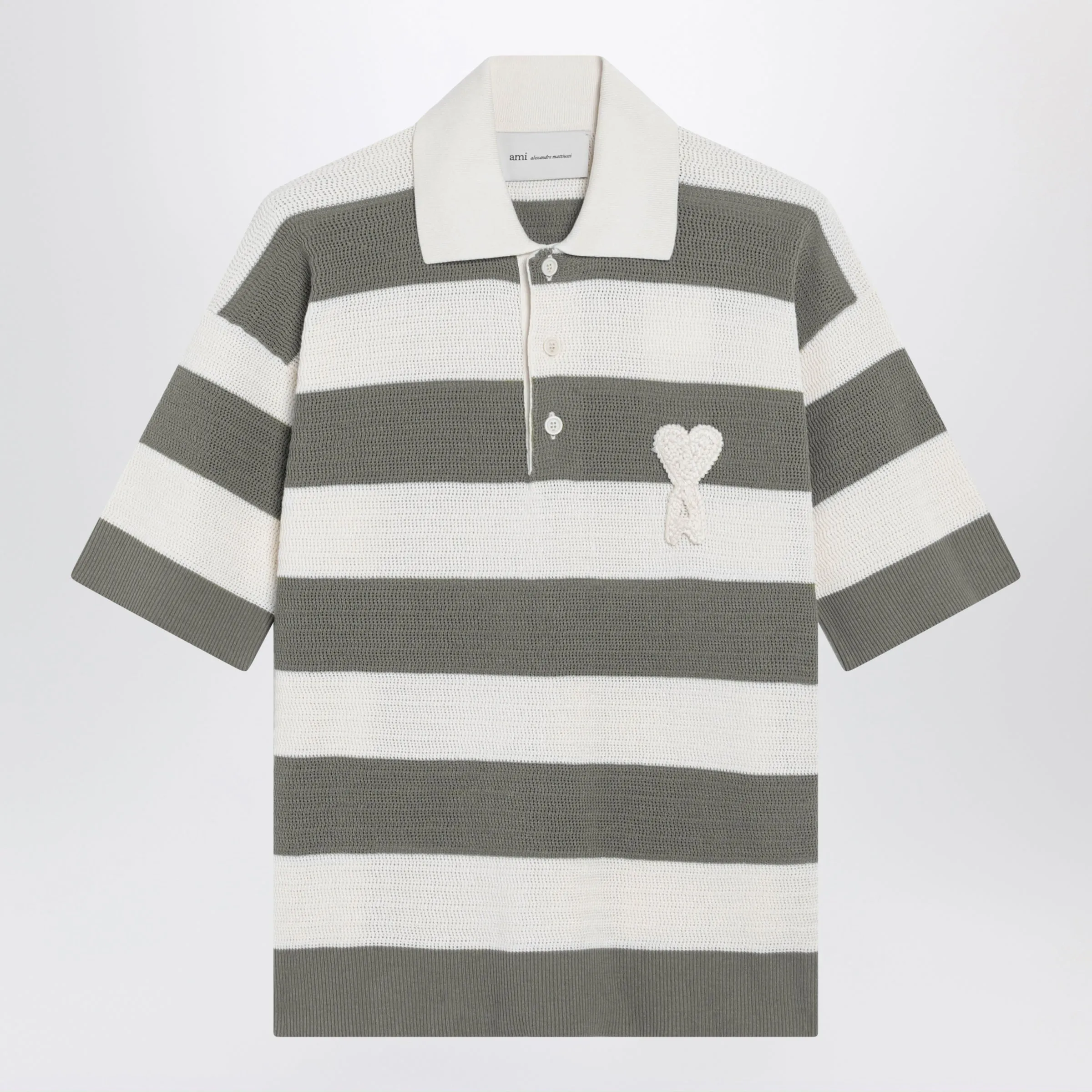 Ami De Coeur Striped Cotton Knit Polo Shirt sold by Wanan Luxury
