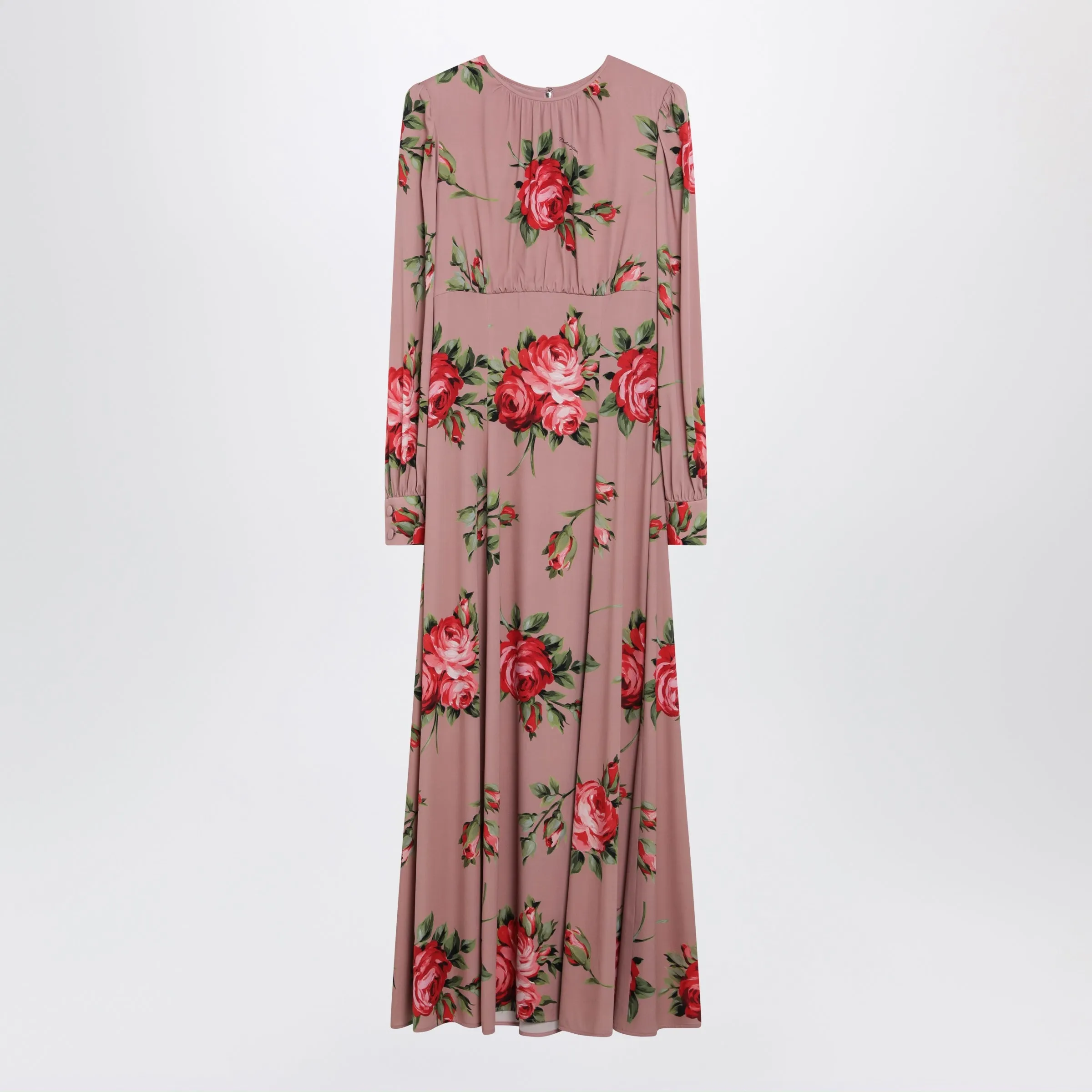 Pink Crêpe Dress With Bouquet Print By Dolce & Gabbana sold by Wanan Luxury