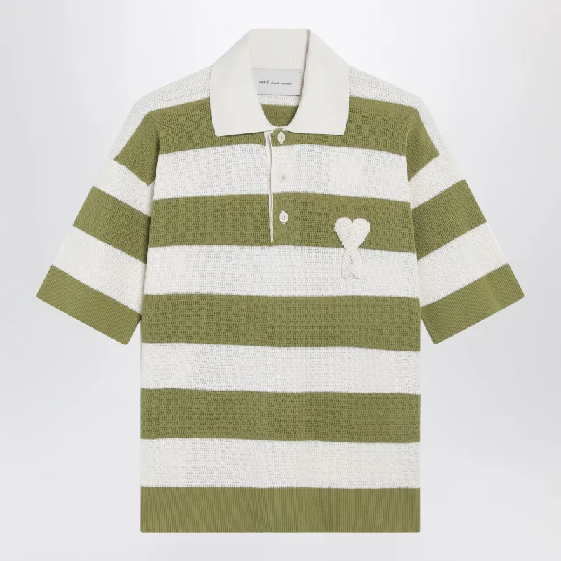 Ami De Coeur Striped Cotton Knit Polo Shirt made by Ami