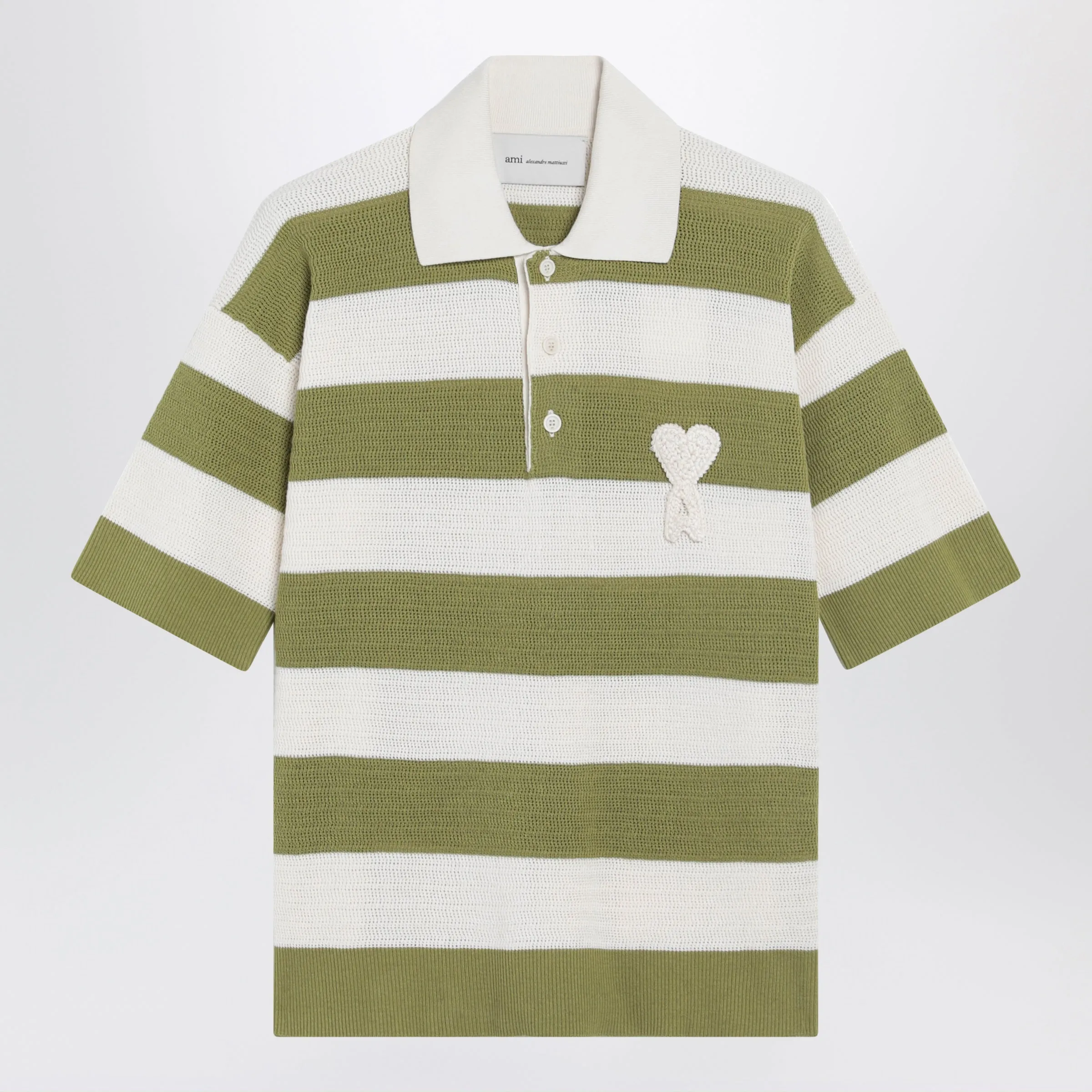 Ami De Coeur Striped Cotton Knit Polo Shirt sold by Wanan Luxury