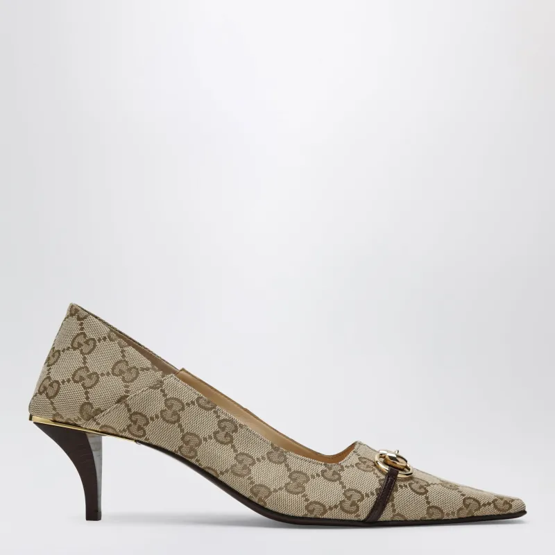 Vittoria Pumps In Gg Fabric And Leather, Dark Brown made by Gucci