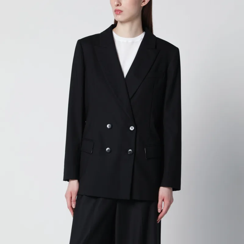 Black Double-Breasted Silk Jacket made by Wanan Luxury