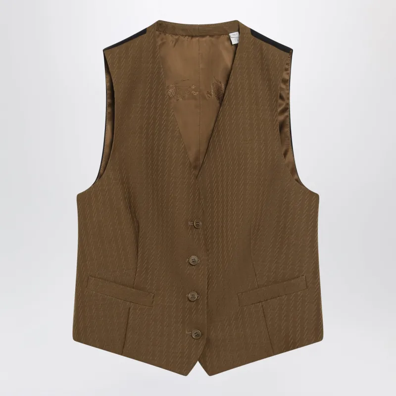 Brown Wool And Mohair Vest By Burberry made by Burberry