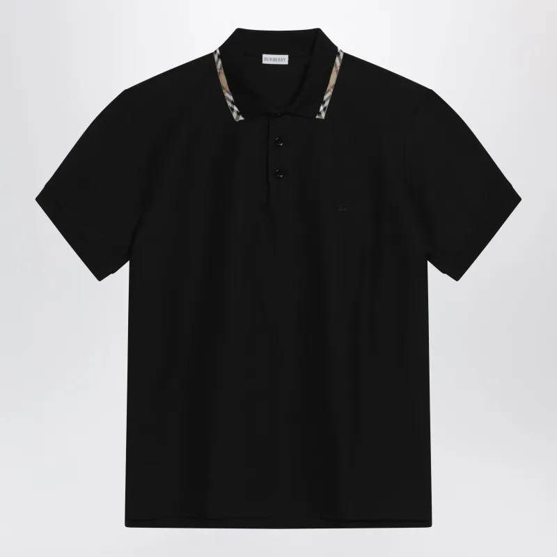 Black Cotton Polo With Check Detail By Burberry made by Wanan Luxury