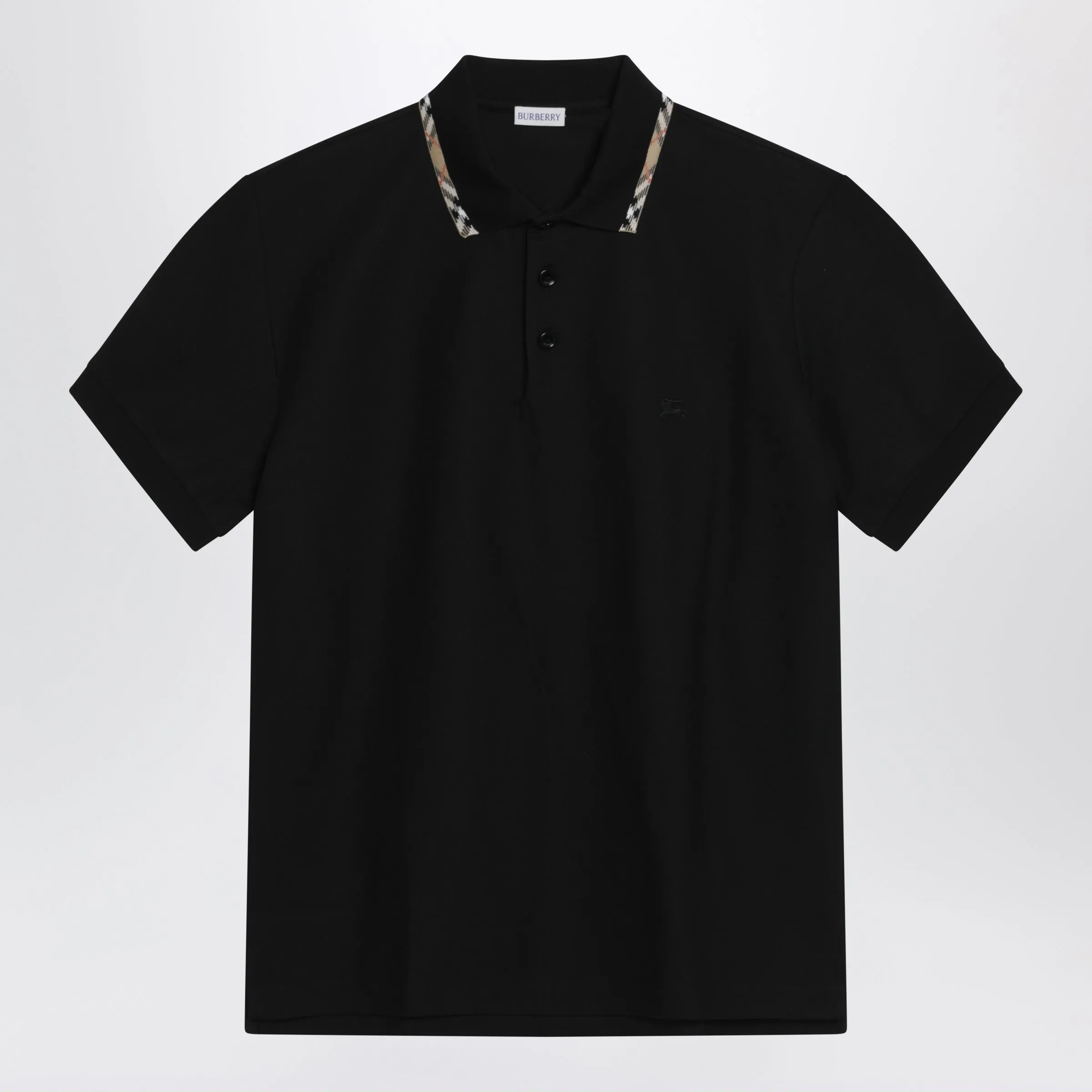 Black Cotton Polo With Check Detail By Burberry sold by Wanan Luxury
