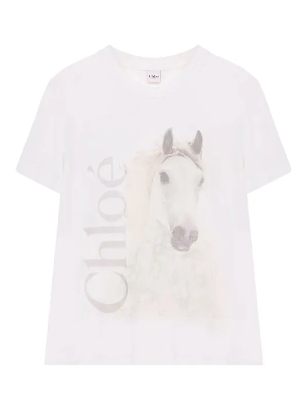 Faded Horse-Print Cotton Jersey T-Shirt made by Chloe