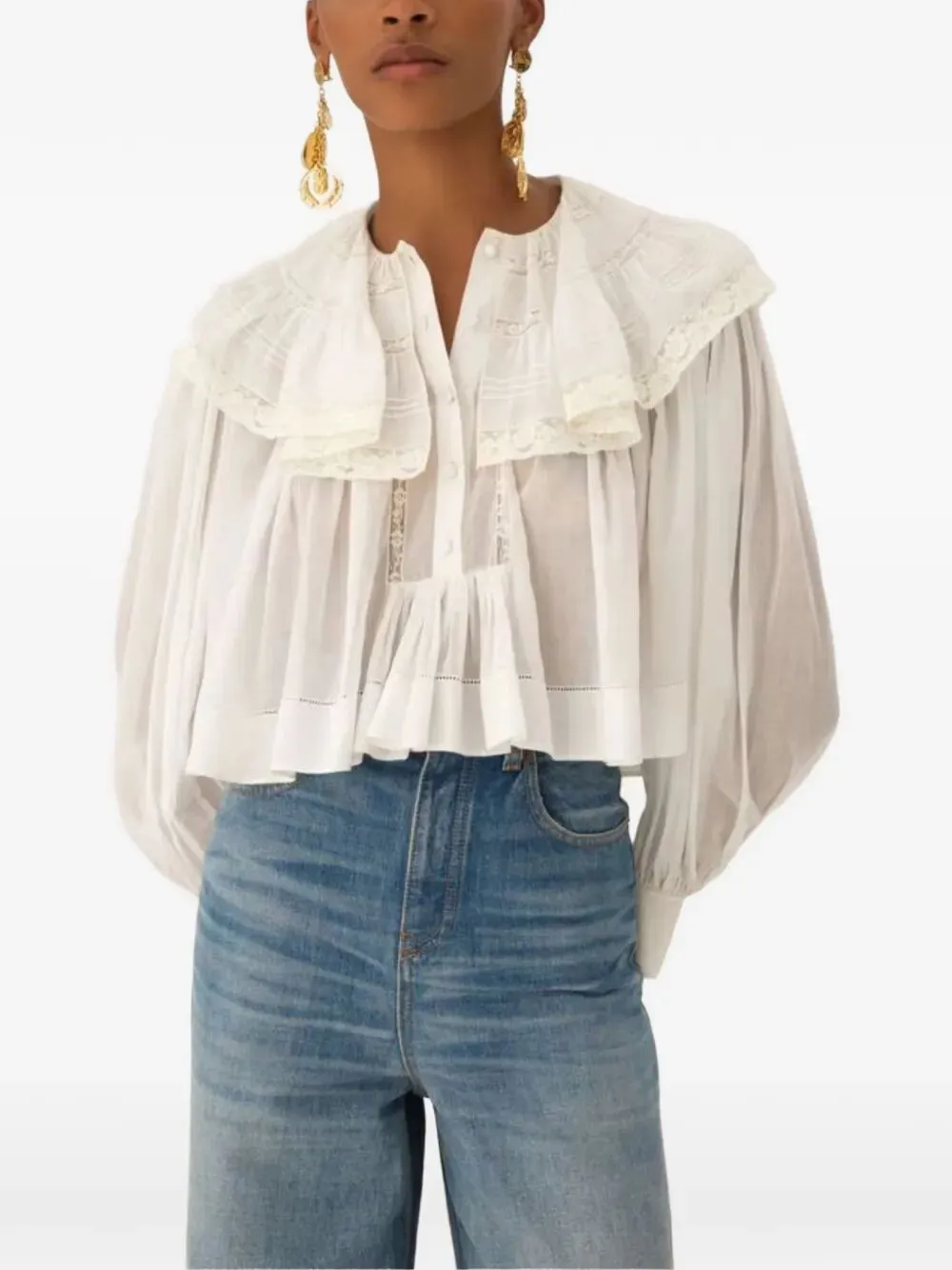 Cotton Voile And Lace Cropped Ruffle Top sold by Wanan Luxury product image thumbnail 5
