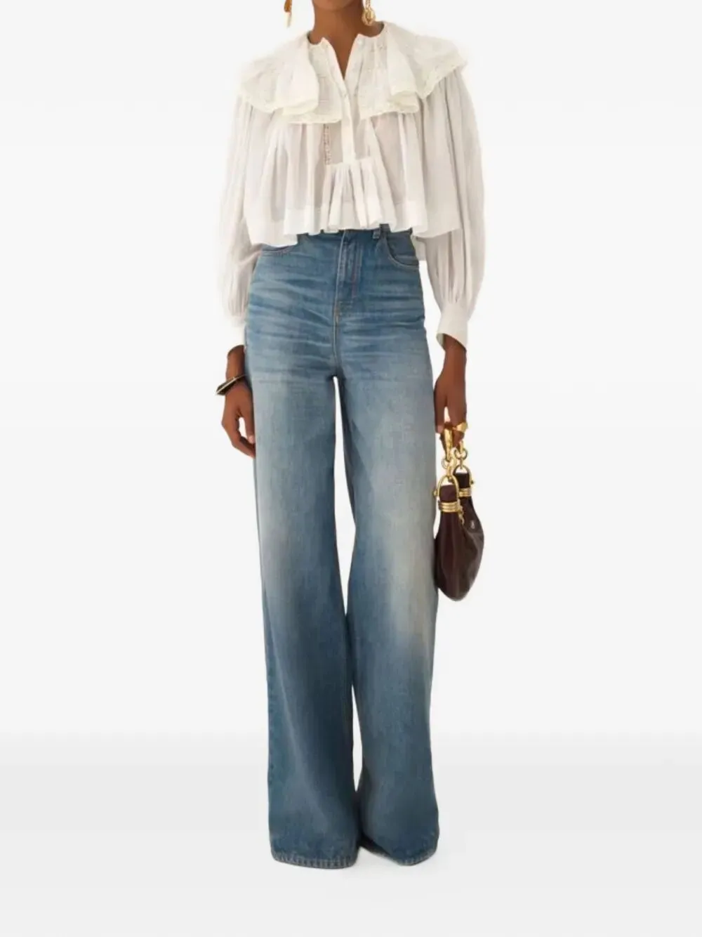 Cotton Voile And Lace Cropped Ruffle Top sold by Wanan Luxury product image thumbnail 2