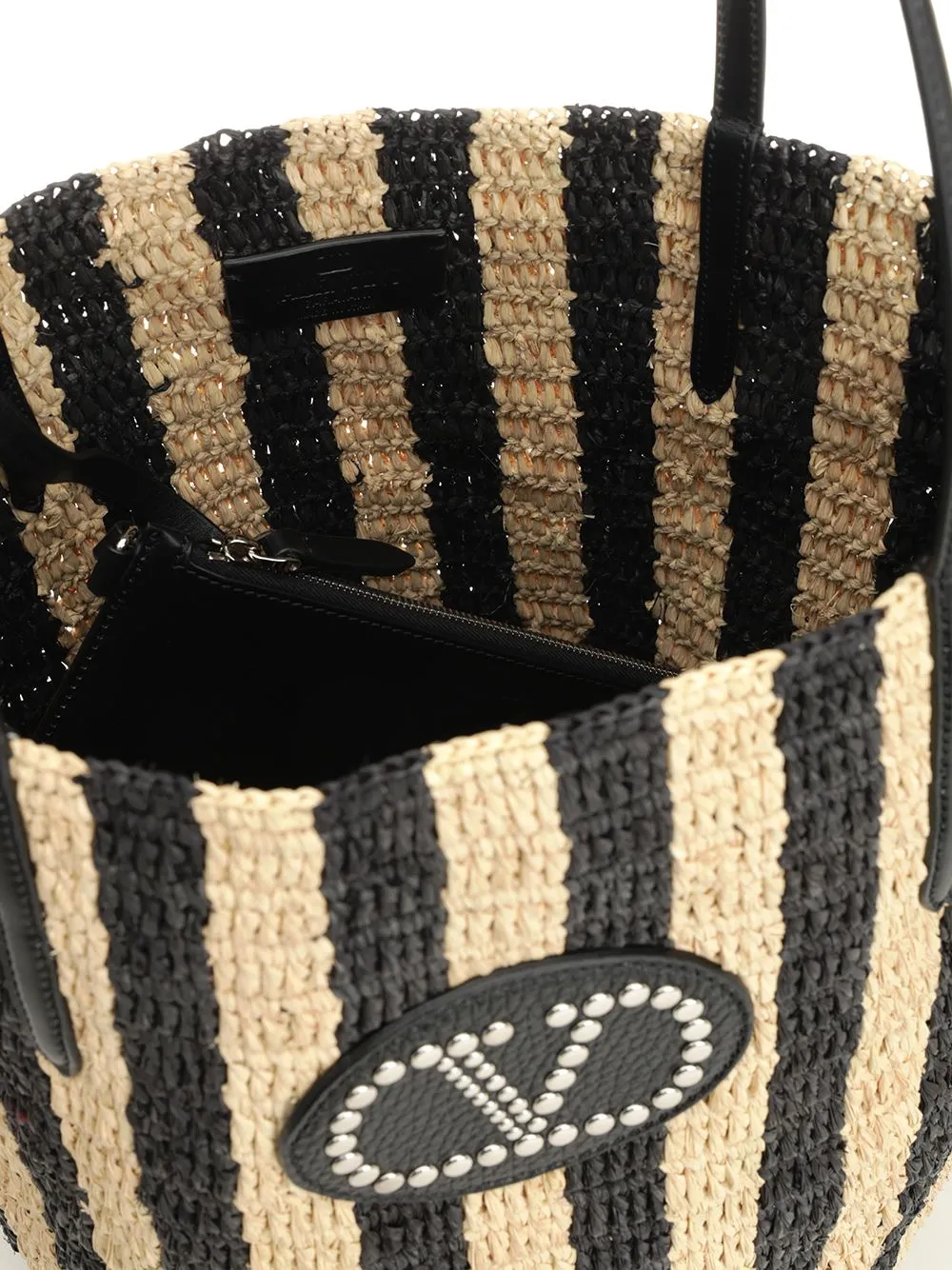 Bucket Bag | Vlogo Signature | Crochet Rafia Stripes/Vac.Liscia/Vit.St. Shoulder Bags Black sold by Wanan Luxury product image thumbnail 4