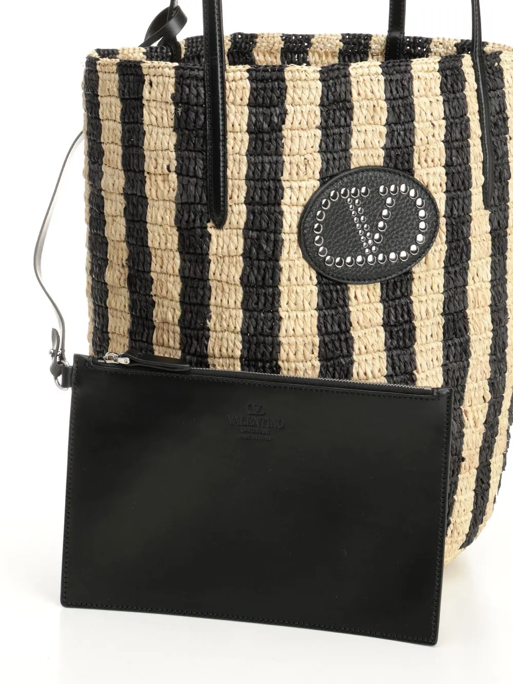 Bucket Bag | Vlogo Signature | Crochet Rafia Stripes/Vac.Liscia/Vit.St. Shoulder Bags Black sold by Wanan Luxury product image thumbnail 5