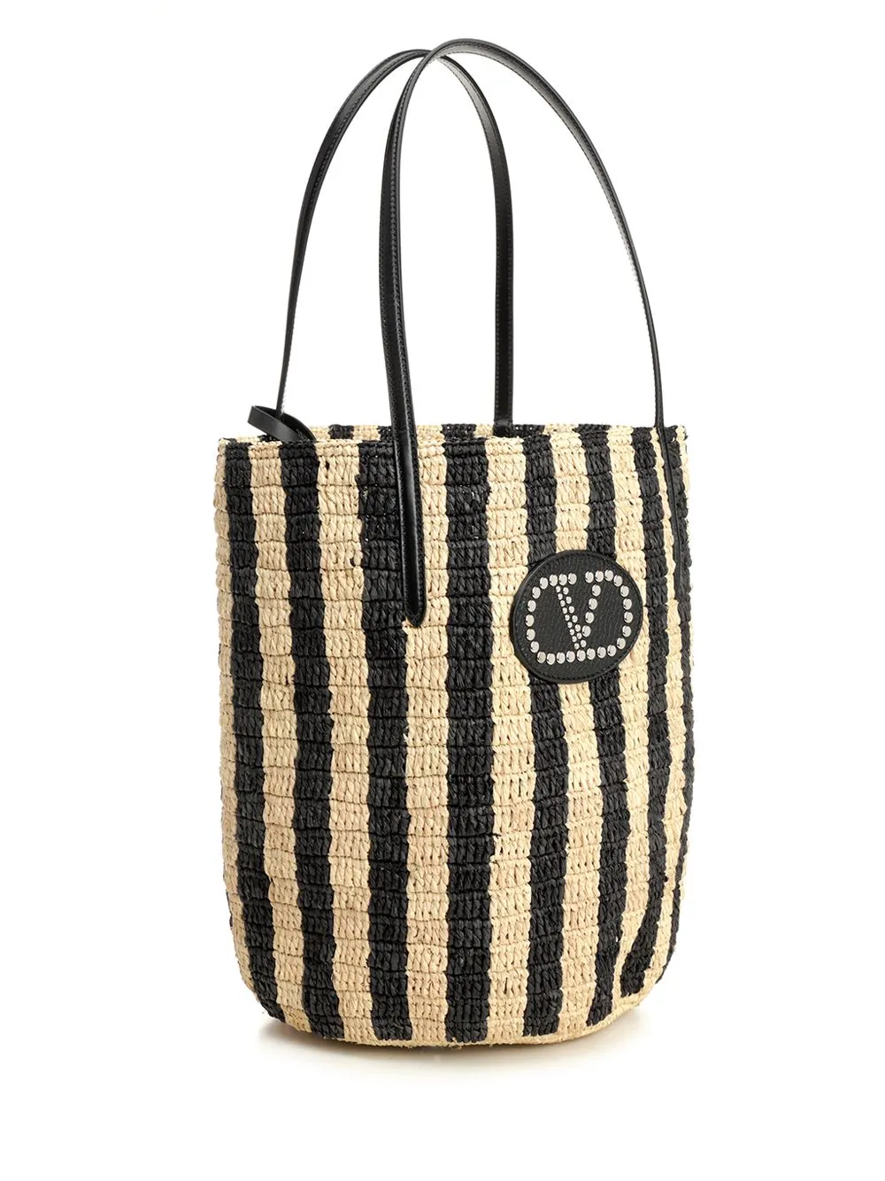 Bucket Bag | Vlogo Signature | Crochet Rafia Stripes/Vac.Liscia/Vit.St. Shoulder Bags Black sold by Wanan Luxury product image thumbnail 2