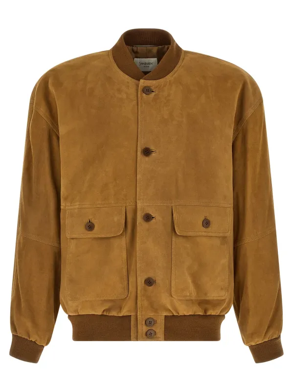 Suede Bomber Jacket Puffer Jackets Brown made by Yves Saint Laurent