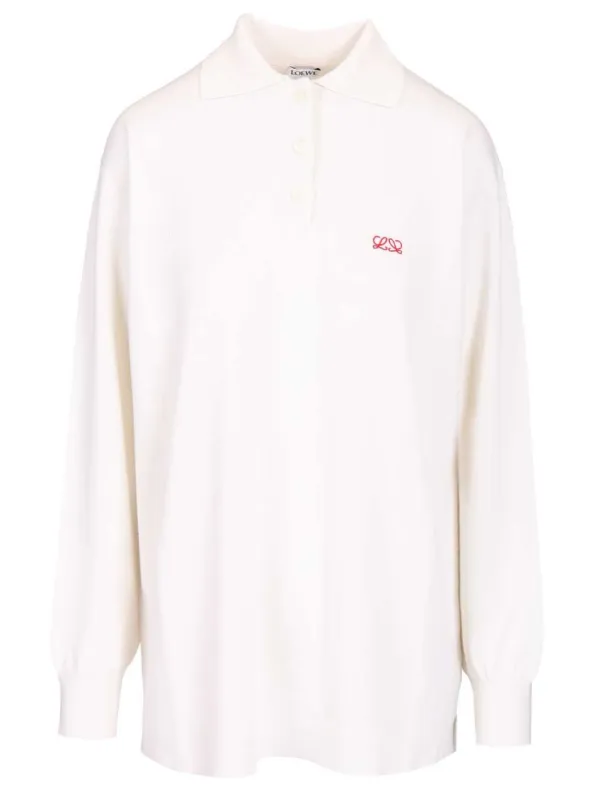 Cashmere And Silk Blend Polo Shirt Knitwear White made by Loewe