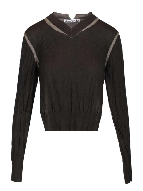 Crumpled V-Neck Sweater Knitwear Brown made by Acne Studios