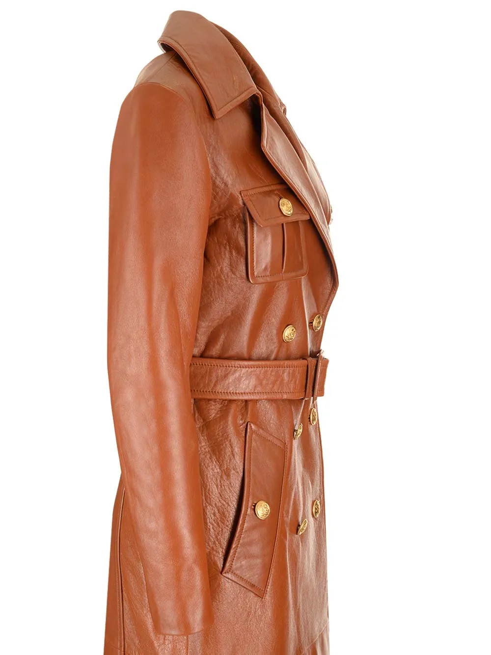 Leather Military Trench Coat Jackets Brown sold by Wanan Luxury product image thumbnail 3