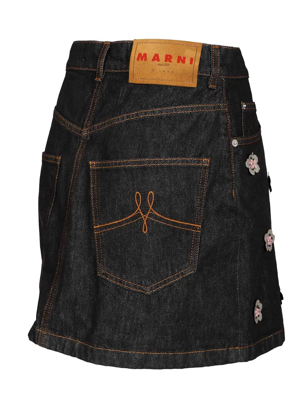 Black Denim Skirt With Daisy Appliques Skirts Blue sold by Wanan Luxury product image thumbnail 4