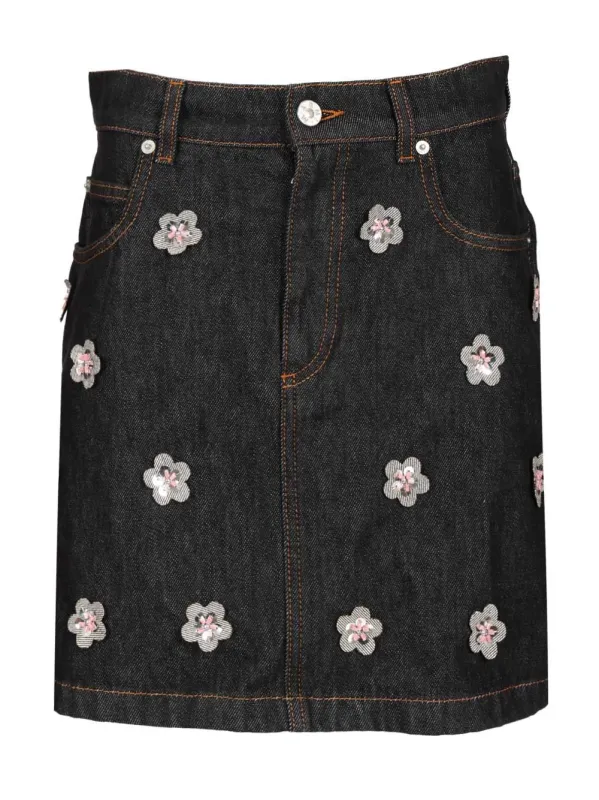 Black Denim Skirt With Daisy Appliques Skirts Blue made by Marni