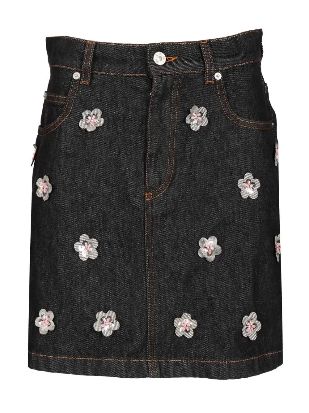 Black Denim Skirt With Daisy Appliques Skirts Blue sold by Wanan Luxury
