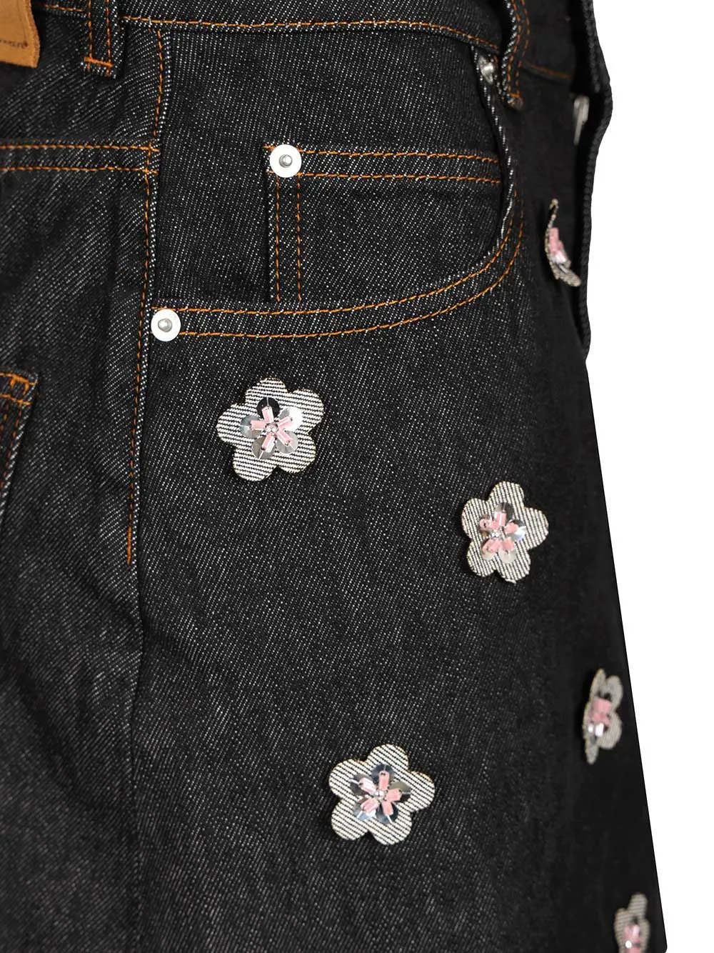 Black Denim Skirt With Daisy Appliques Skirts Blue sold by Wanan Luxury product image thumbnail 5
