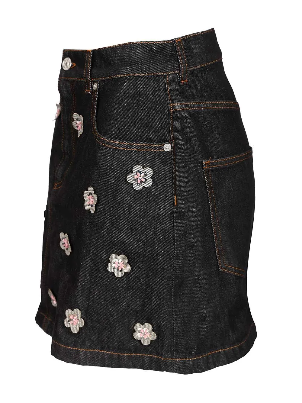 Black Denim Skirt With Daisy Appliques Skirts Blue sold by Wanan Luxury product image thumbnail 3