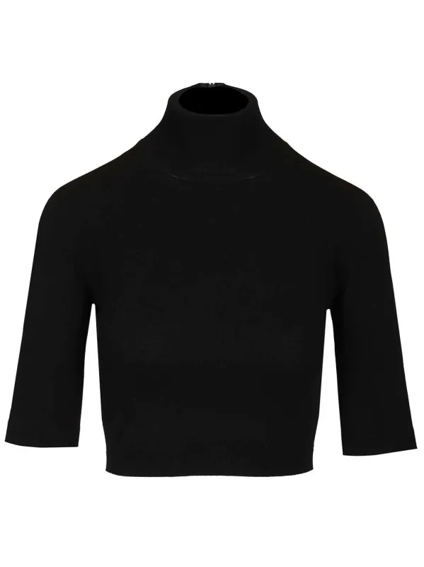 Stretch Viscose Crop Turtleneck Knitwear Black made by MaxMara