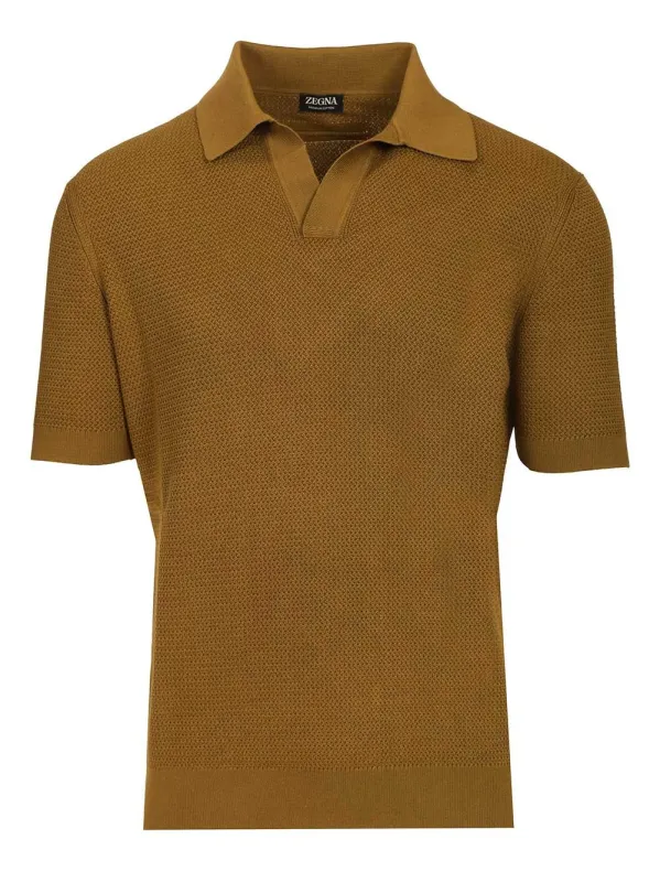 Knit Polo Shirt Knitwear Beige made by Ermenegildo Zegna