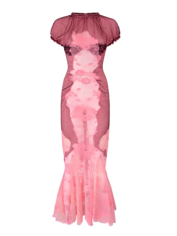 Pink Lace Midi Dress made by The Attico