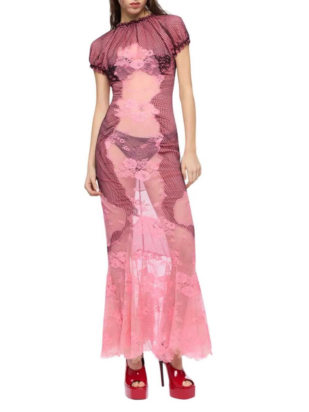Pink Lace Midi Dress sold by Wanan Luxury product image thumbnail 2
