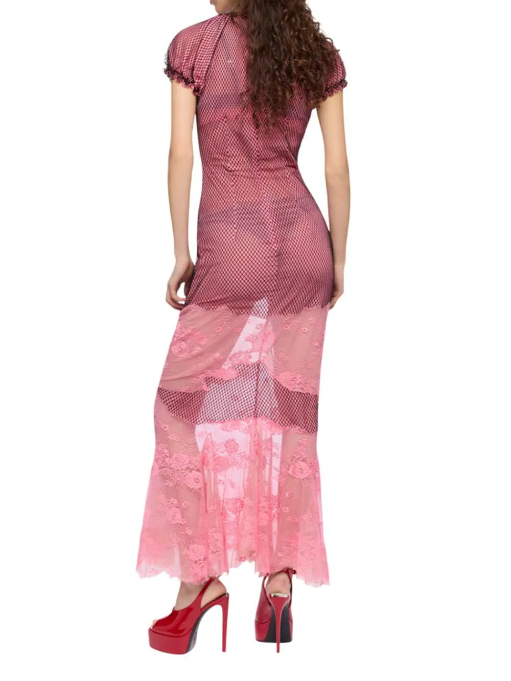 Pink Lace Midi Dress sold by Wanan Luxury product image thumbnail 3