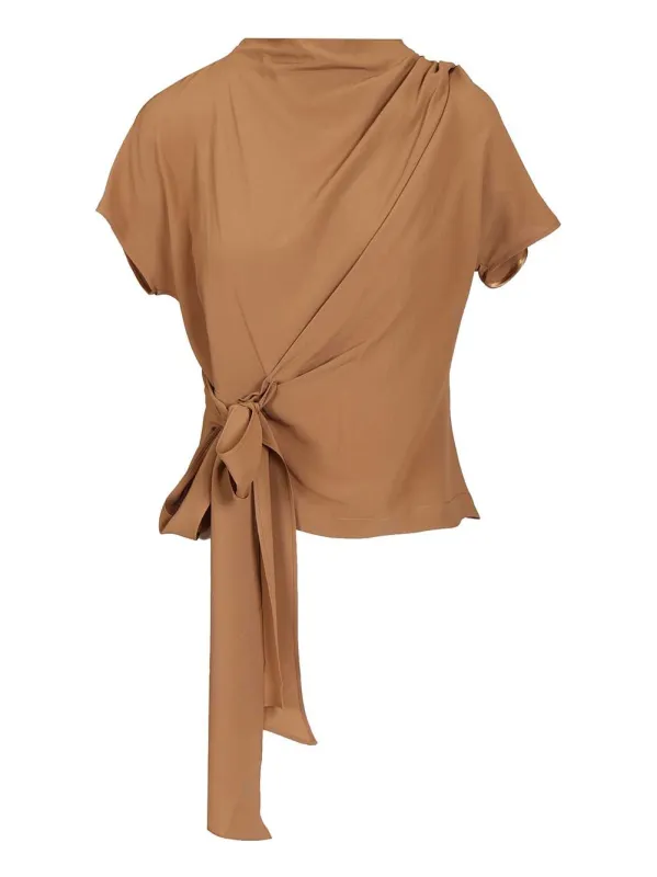 Crepe De Chine Blouse Tops Beige made by Wanan Luxury