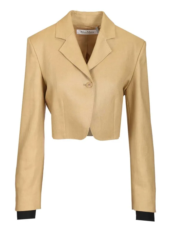 Linen Diagonal Crop Jacket Jackets Beige made by MaxMara