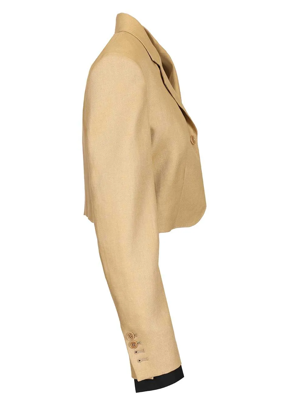 Linen Diagonal Crop Jacket Jackets Beige sold by Wanan Luxury product image thumbnail 3