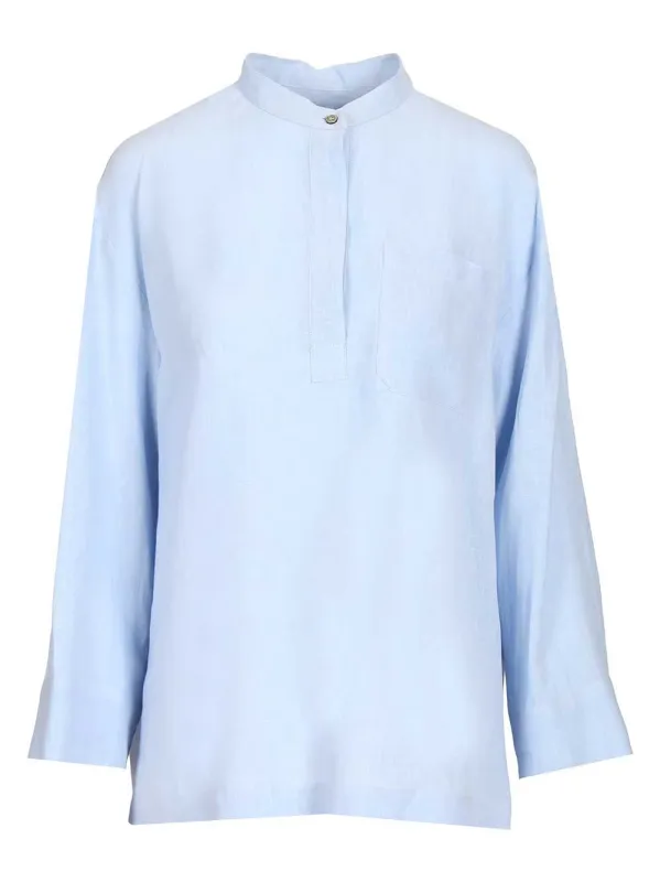 Cantico Korean Collar Linen Shirt Shirts Light Blue made by Wanan Luxury