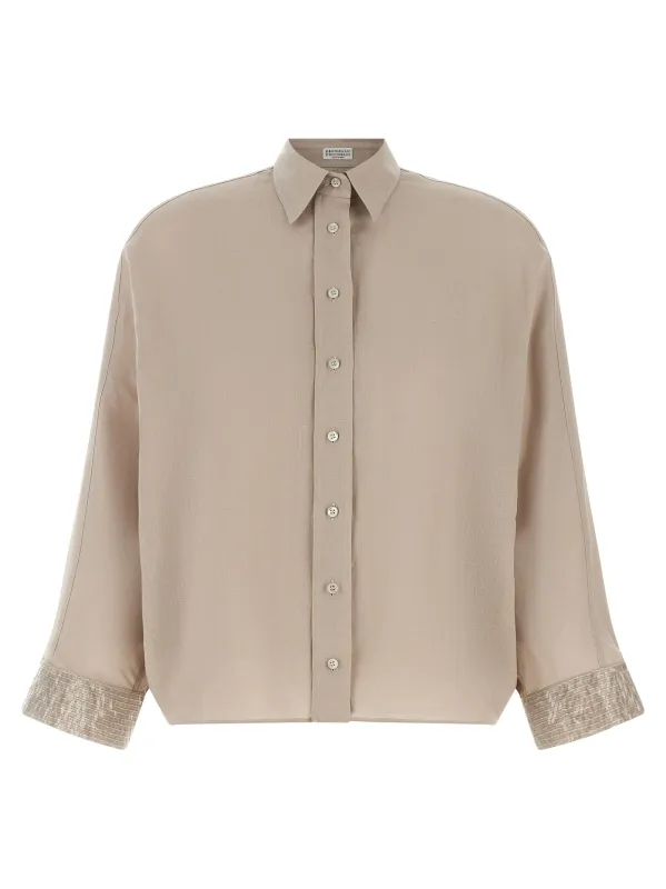 Dazzling Cascade Cuffs Shirt And Blouse Beige made by Brunello Cucinelli