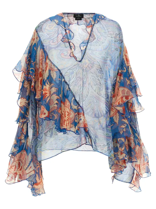 Chiffon Blouse Shirt And Blouse Light Blue made by Etro