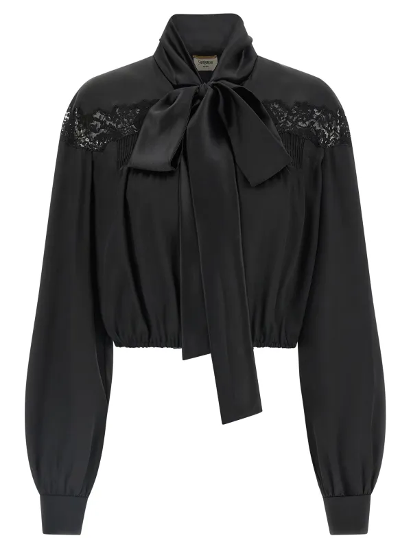 Lace Silk Shirt Black made by Yves Saint Laurent