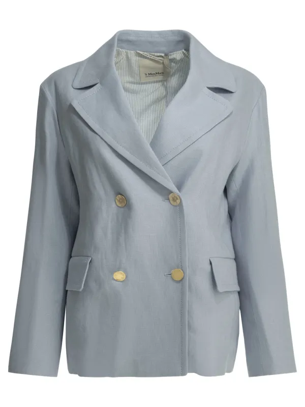 Linen Double-Breasted Blazer Jackets And Coats Light Blue made by Wanan Luxury