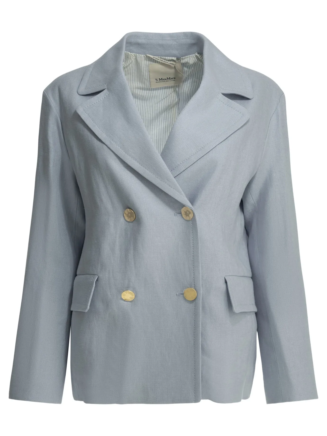 Linen Double-Breasted Blazer Jackets And Coats Light Blue sold by Wanan Luxury